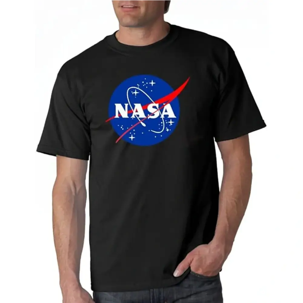 Camisa exploração espacial NASA preta, ideal para fãs de exploração espacial NASA
