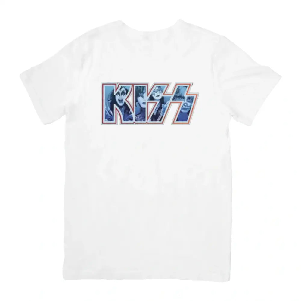 Camisa Kiss algodão premium com logo da banda em t-shirt branca para Rock And Roll