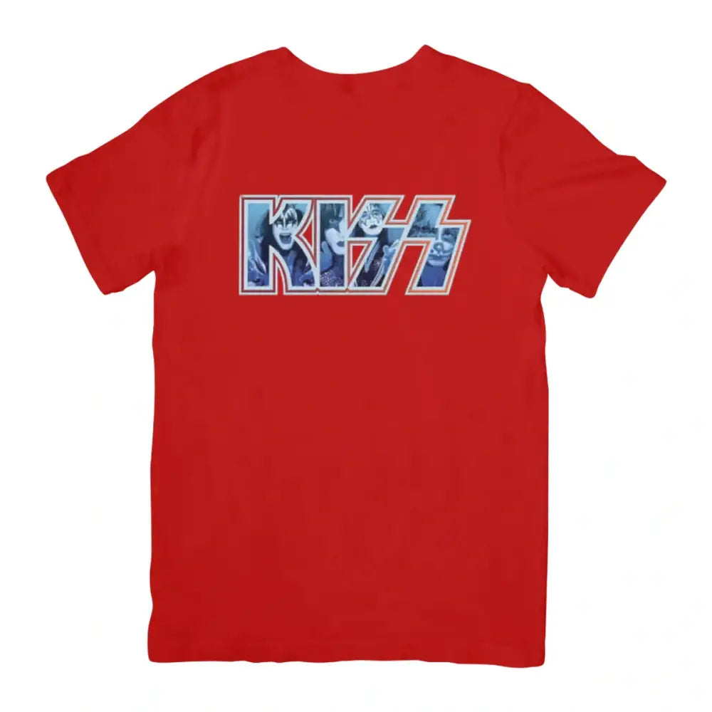 Camisa Kiss de algodão premium com estampa vermelha da banda Rock And Roll