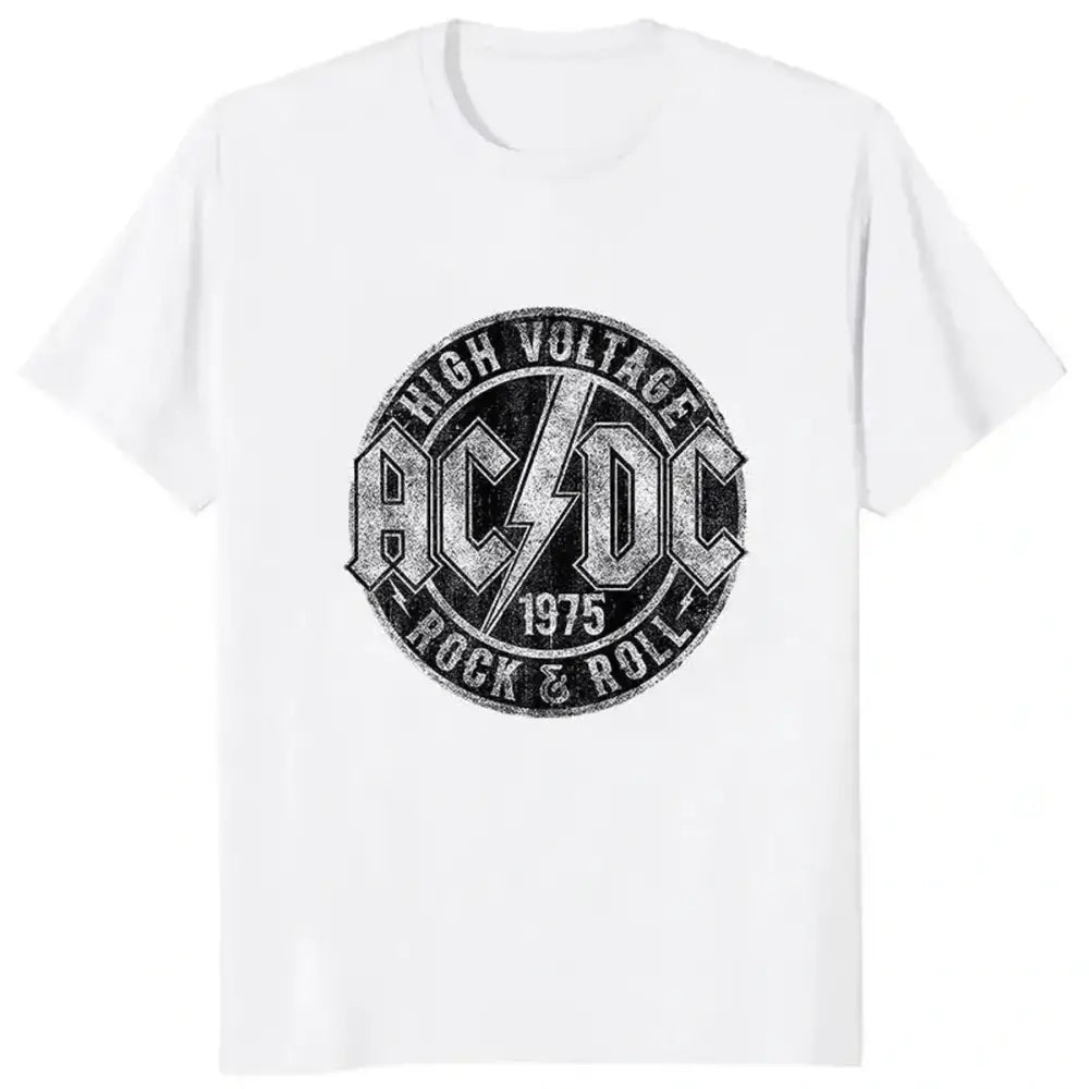 Camisa High Voltage AC/DC branca para rock, camisa high voltage, camiseta de rock