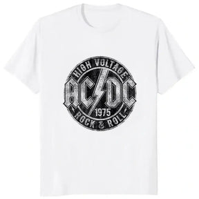 Camisa High Voltage AC/DC branca para rock, camisa high voltage, camiseta de rock