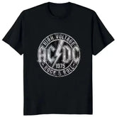 Camisa High Voltage 1975 Rock com estampa preta do AC/DC, camisa high voltage