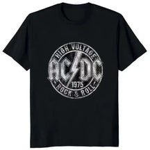 Camisa High Voltage 1975 Rock com estampa preta do AC/DC, camisa high voltage