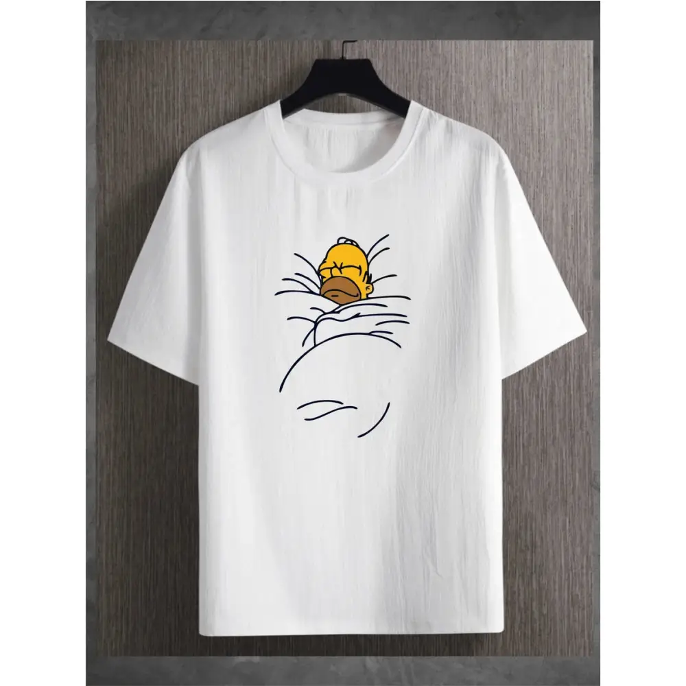Camisa Homer Simpson com estampa DTG em algodão penteado fio, t-shirt branca