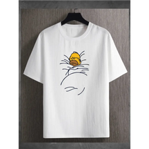 Camisa Homer Simpson com estampa DTG em algodão penteado fio, t-shirt branca