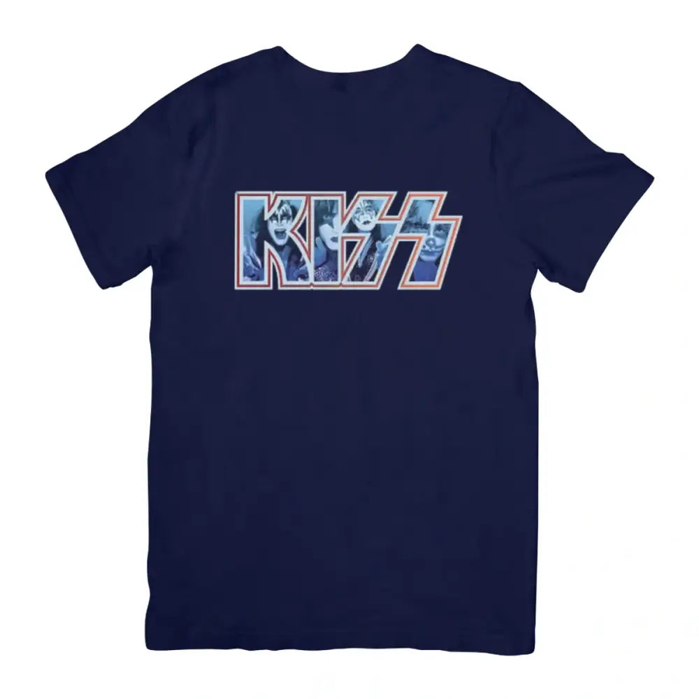 Camisa Kiss em algodão premium azul marinho, estilo rock and roll