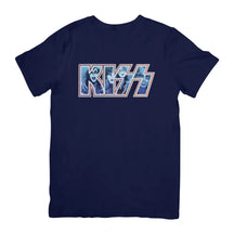 Camisa Kiss em algodão premium azul marinho, estilo rock and roll