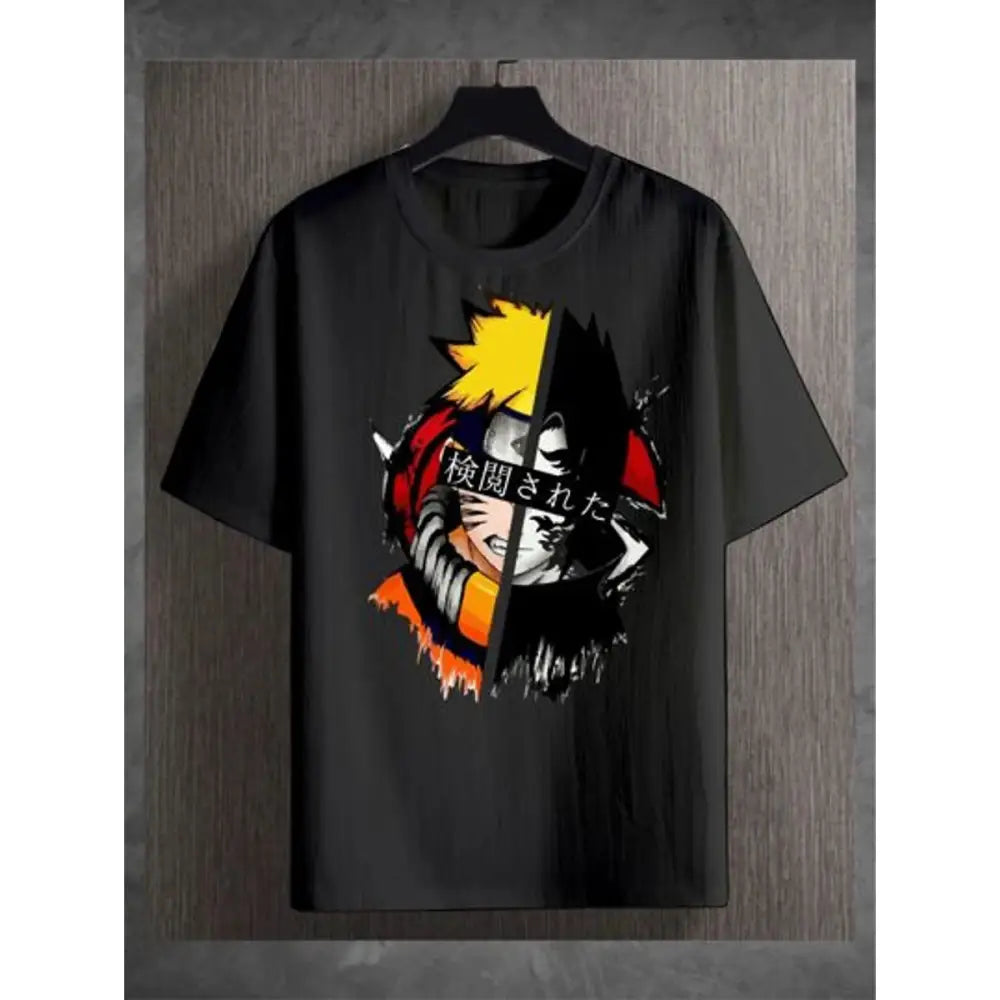Camisa Naruto com pose icônica de Naruto e Sasuke em algodão penteado