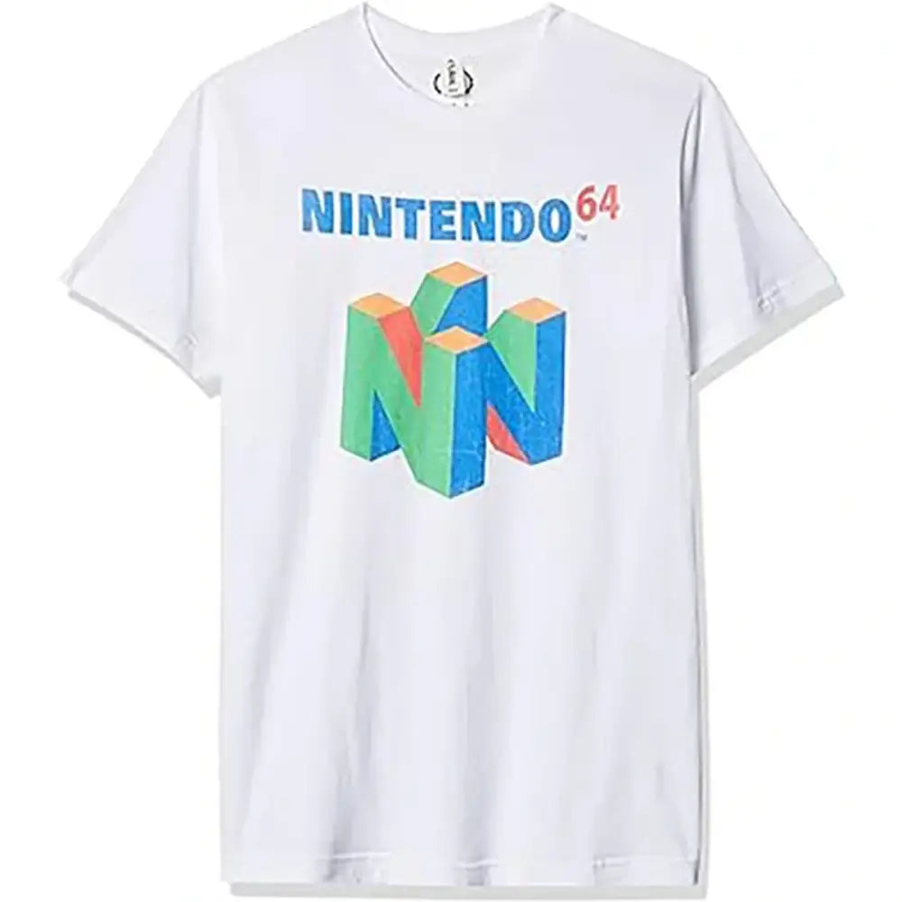 Camiseta masculina gamer em algodão premium com estampa DTG do Nintendo 64 branca