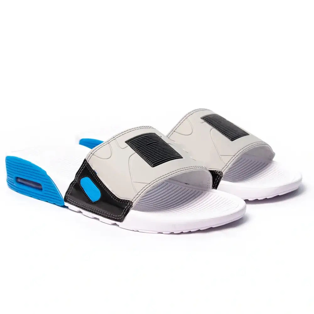Imagem de chinelo masculino slide branco e cinza do modelo Chinelo Masculino Slide Max 90 Conforto e Estilo