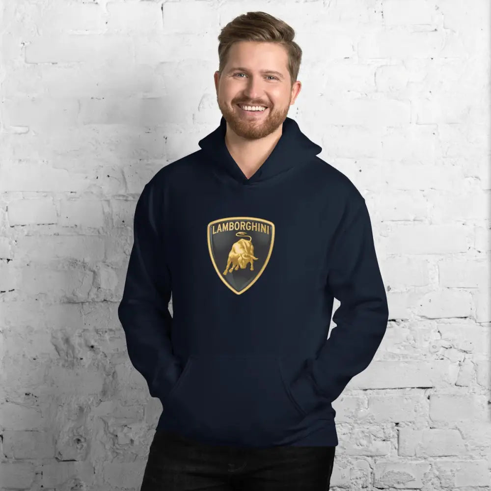 Imagem de uma incrível blusa de moletom Lamborghini azul-marinho luxuosa e confortável