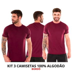 Três camisetas burgundy com corte moderno e toque suave, frete grátis