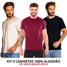 Imagem de três camisetas de algodão com corte moderno, toque suave e frete grátis