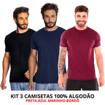 Imagem de três camisetas de algodão com corte moderno e toque suave, frete grátis