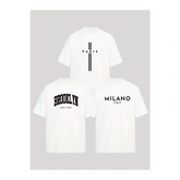 Imagem de três camisetas masculinas de algodão premium com nomes de cidades