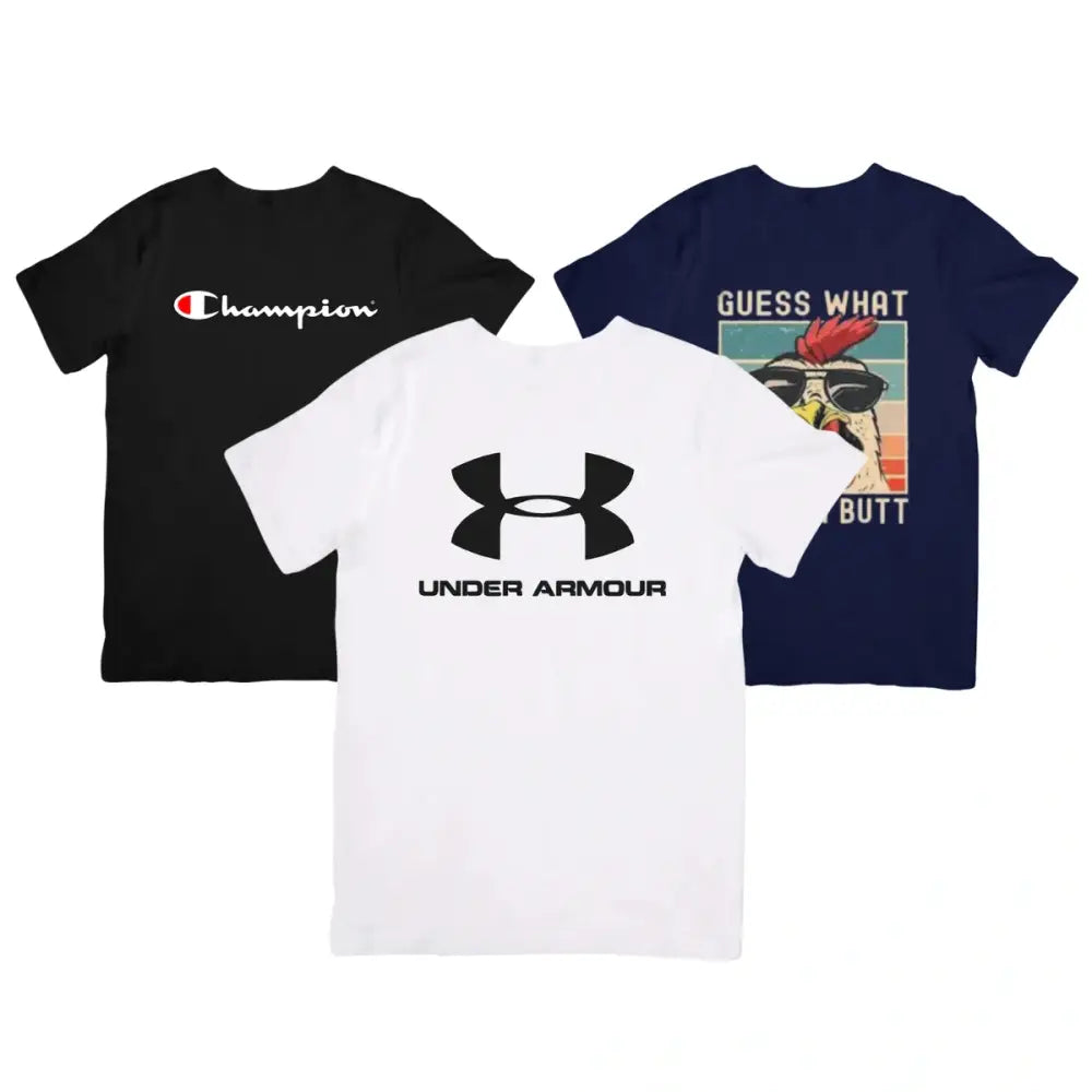 Imagem de três camisetas masculinas em malha penteada fio algodão premium
