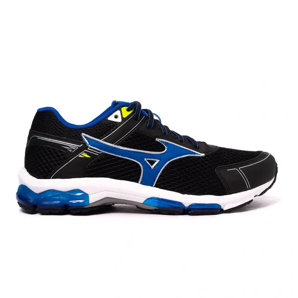 Imagem de tênis mizuno jet preto e azul para corrida e academia